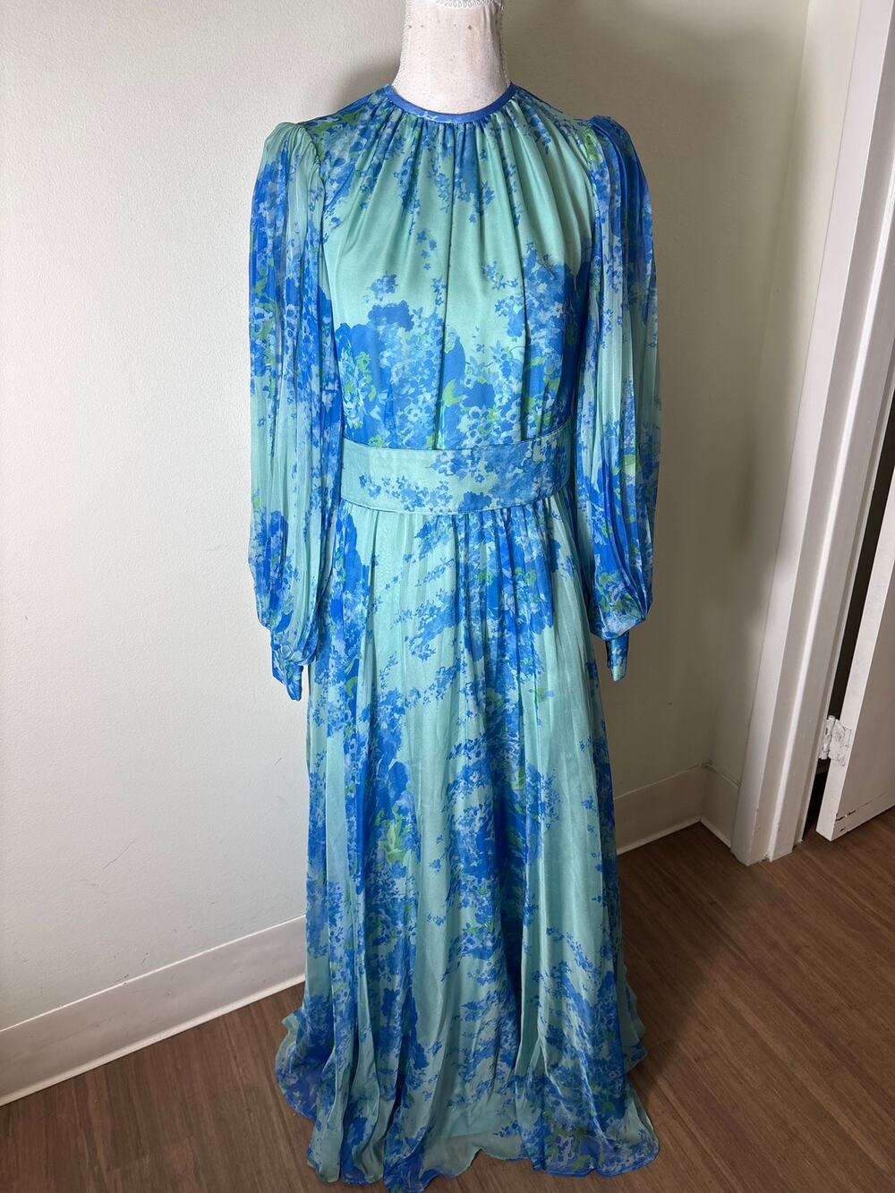 Teri Jon Blue and Green Chiffon Flowy Gown Sz 8